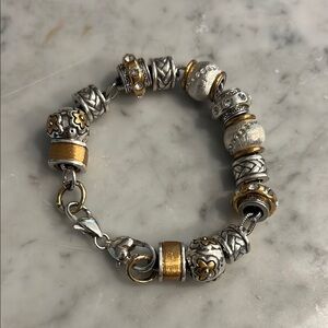Brighton Elegant Silver and Gold Beaded Charm Bracelet 11 Charms
